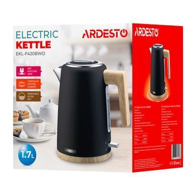 ARDESTO Электрочайник EKL-F420WWD, 1.7л, металл, мат, Strix, черный EKL-F420BWD фото