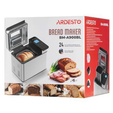 ARDESTO Хлібопічка Ardesto 650Вт, програм-24, макс.вага -1кг, форма прямокутник, нерж. сталь, сріблястий BM-A900BL фото