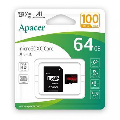 Apacer Карта памяти microSD 64GB C10 UHS-I R100MB/s + SD AP64GMCSX10UB-R фото