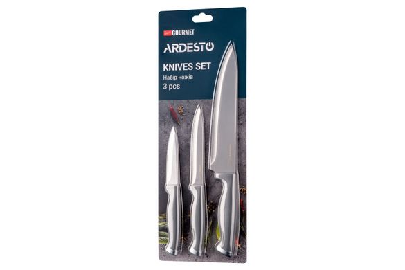 Набір ножів Ardesto Gemini Gourmet 3 пр., сірий, нержавіюча сталь, пластик AR2103GR фото