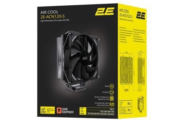 Процессорный кулер 2E Gaming Air Cool ACN120-S, LGA1700, 1366, 1200, 115X, 775, AM5, AM4, AM3, AM3+, AM2, AM2+, FM2, FM1, 4pin PWM, TDP 180W 2E-ACN120-S фото