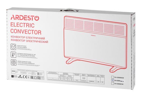 ARDESTO Конвектор електричний CH-2000MCA, 2000 Вт, 20 м2, закритий нагрів. елемент, IP24, мех. керування, антрацит матовий CH-2000MCA фото