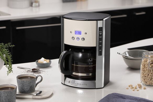 Russell Hobbs Кофеварка капельная Luna Stone, 1.5л, молотый, LED-дисплей, подогрев чашек, черно-серебристый 26990-56 фото