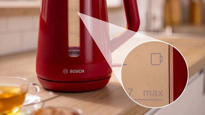 Bosch Электрочайник 1.7л, пластик, красно-черный TWK1M124 фото