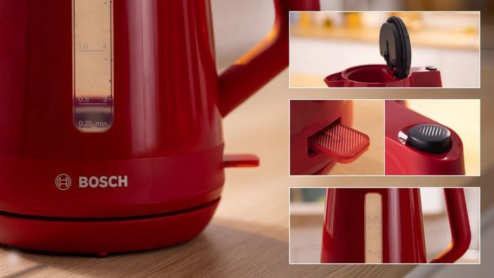 Bosch Электрочайник 1.7л, пластик, красно-черный TWK1M124 фото