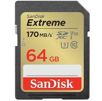 SanDisk Карта памяти SD 64GB C10 UHS-I U3 R170/W80MB/s Extreme V30 SDSDXV2-064G-GNCIN фото