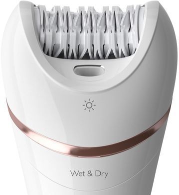 Philips Епілятор Beauty Set Series 9000 дисковий, акумуляторний , пінцет.-32, волог.+сух., насадок-8, футляр, пінцет, тример, білий BRE740/90 фото