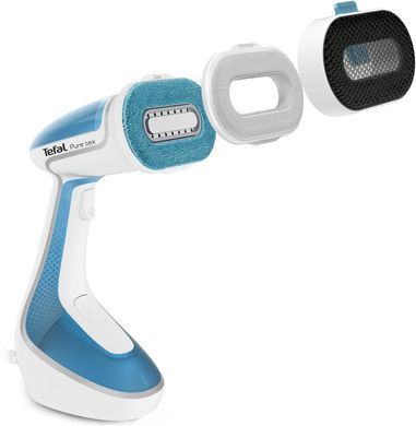 Tefal Відпарювач компактний Pure Tex 4в1 , 1700Вт, 200мл, постійна пара - 30гр, керам. підошва, біло-блакитний DT9530E1 фото