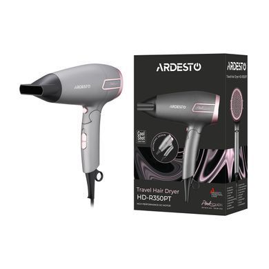 ARDESTO Фен Pink Touch, 2000Вт, 2 швидкості, 2 темп.режими, складана ручка, сірий+рожевий HD-R350PT фото