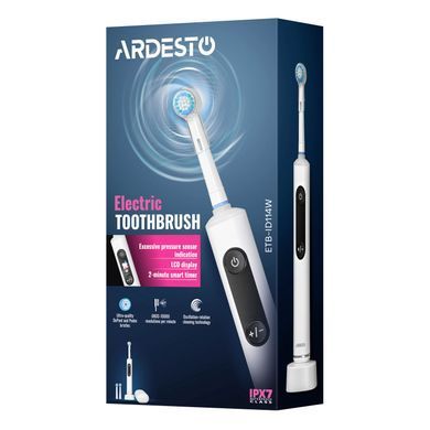 ARDESTO Щітка зубна електр., ETB-ID114W, 40т. колив/хв, насадок-1, з дісплеєм, IPX7, білий ETB-ID114W фото