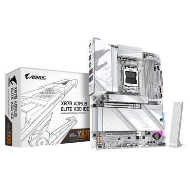 Gigabyte Материнская плата X870 A ELITE X3D ICE sAM5 X870 4xDDR5 M.2 Wi-Fi BT HDMI DP ATX X870_A_ELITE_X_ICE фото