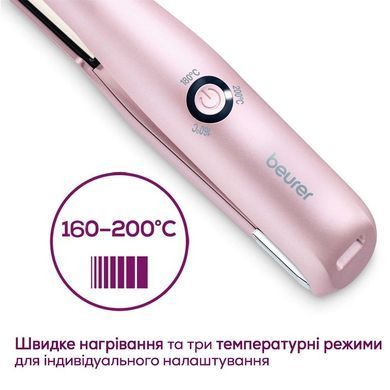 Beurer Выпрямитель беспроводной, mini-USB, 25Вт, темп.режимов-3, >200С, заряд на 20мин, керамика, турмалин, розовый HS_20 фото