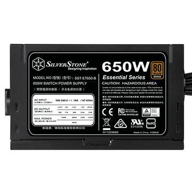 SilverStone Блок живлення Strider Essential (650W) >85% 80+ Bronze 120мм 1xMB 24pin(20+4) 1xCPU 8pin(4+4) 3xMolex 6xSATA 4xPCIe 8pin(6+2) SST-ET650-B фото