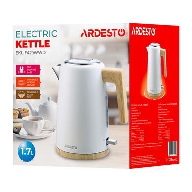 ARDESTO Электрочайник EKL-F420WWD, 1.7л, металл, мат, Strix, белый EKL-F420WWD фото