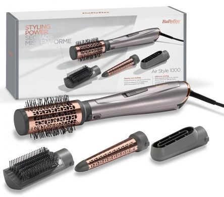 BaByliss Фен-щітка, 1000Вт, 2 режими, іоніз-я, хол. обдув, кераміка, сірий AS136E фото