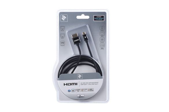 Кабель 2Е HDMI 1.4 (AM/microAM), Slim, High Speed, Alumium, black, 2m - купити в інтернет-магазині Coolbaba Toys
