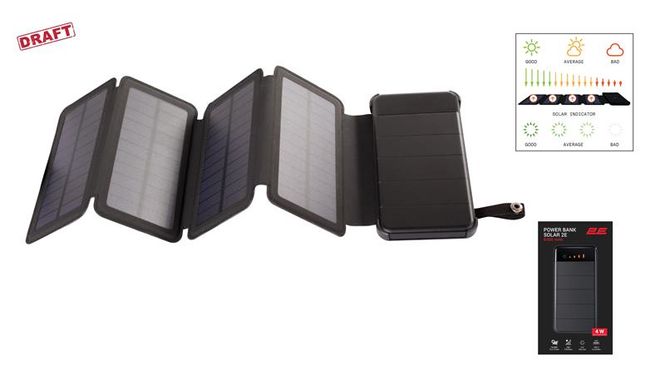 Акумулятор портативний літій-іонний Power Bank 2E Solar 8000мА·год, чорний 2E-PB814-BLACK фото