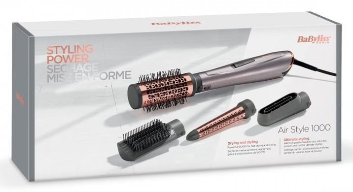 BaByliss Фен-щітка, 1000Вт, 2 режими, іоніз-я, хол. обдув, кераміка, сірий AS136E фото