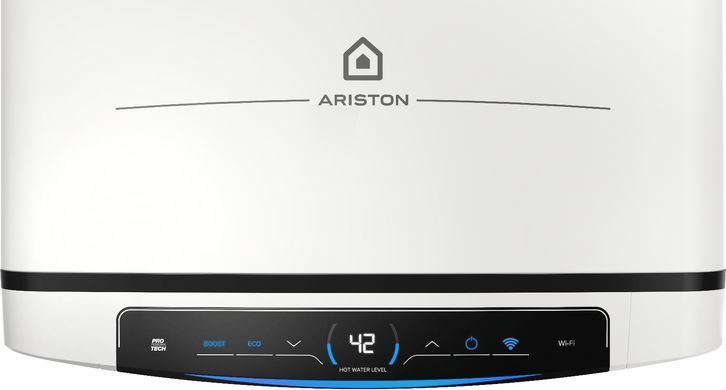 Ariston Водонагрівач електр. плаский слім VELIS PRO DRY WIFI 80 EU, 80л, 2*1,5кВт, сух тен, ун. монтаж, електр. кер-ння, B, Італія, Білий