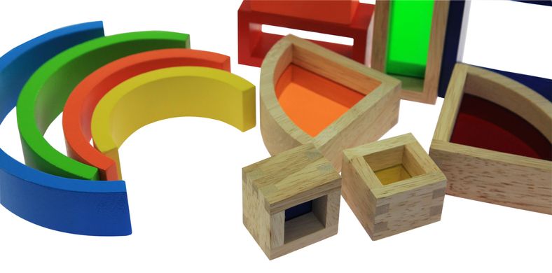 Конструктор деревянный goki Радужные строительные блоки с окнами 58620 фото