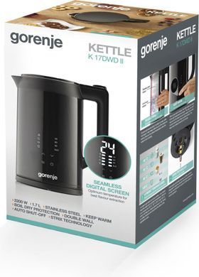 Gorenje Электрочайник 1.7л, двойные стенки, LED дисплей, Strix контроль, черный K17DWDII фото