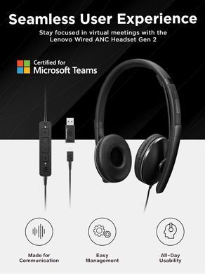 Lenovo Гарнітура Wired ANC Headset Gen 2 (Teams) 4XD1M45627 фото