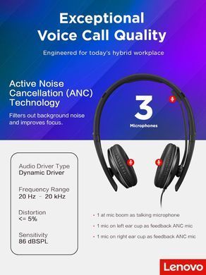 Lenovo Гарнітура Wired ANC Headset Gen 2 (Teams) 4XD1M45627 фото