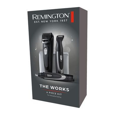 Remington Набор триммеров WORKS для бороды, усов, носа, ушей, сеть+1хАА, чехол, расческа, сталь, черный MB_905 фото