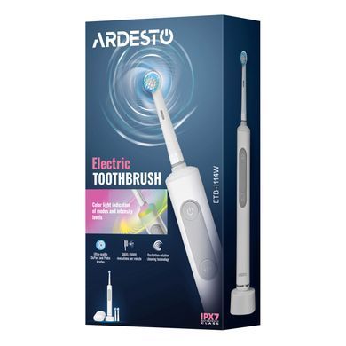 ARDESTO Щітка зубна електр., ETB-I114W, 40т. колив/хв, насадок-1, IPX7, білий ETB-I114W фото