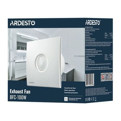 ARDESTO Витяжний вентилятор BFC-100W 15 Вт, 70 м3/г, 2400 об./хв., 30 дБ, білий