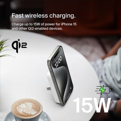 Belkin Акумулятор портативний літій-іонний Power Bank 10000мА·год, 15Вт, MagSafe Qi2, білий BPD008BTWH фото