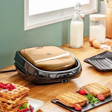 Tefal Мультимейкер Coppertinto 700Вт, тефлон, 2 пластины, корпус-металл, черно-бронзовый SW341G10 фото