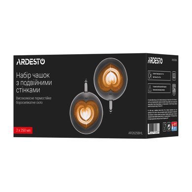 ARDESTO Набор чашек с ручками и двойными стенками, 250мл, 2шт, боросиликатное стекло, прозрачный AR2625BHL фото