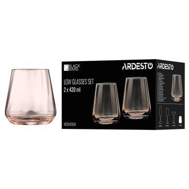 ARDESTO Low glasses set Black Mars 420ml, 2pcs, glass, golden AR2643GW фото