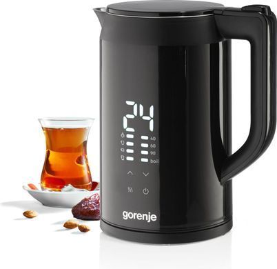 Gorenje Электрочайник 1.7л, двойные стенки, LED дисплей, Strix контроль, черный K17DWDII фото