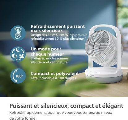 Philips Вентилятор Philips настільний Series 2000, 22см, 28Вт, таймер, поворот 180, білий