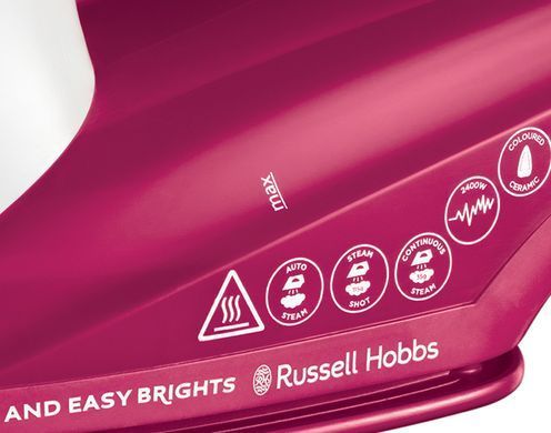 Russell Hobbs Праска Light&Easy Brights Berry, 2600Вт, 240мл, паровий удар -115гр, постійна пара - 35гр, керам. підошва, малиновий 26480-56 фото
