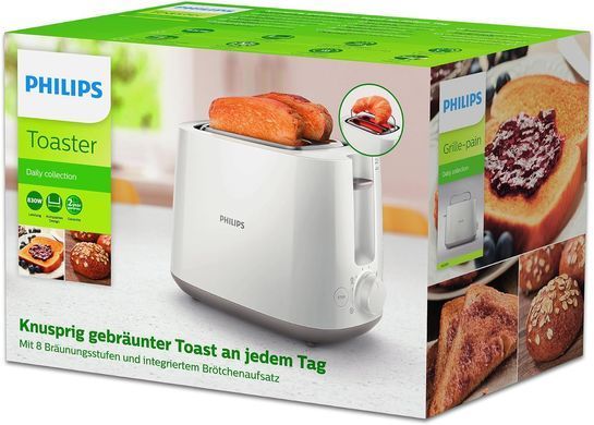 Philips Тостер Daily Collection, 830Вт, пластик, білий