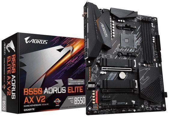 Gigabyte Материнська плата B550 AORUS ELITE AX V2 sAM4 B550 4xDDR4 M.2 HDMI DP ATX B550_AORUS_ELITE_AX_V2 фото