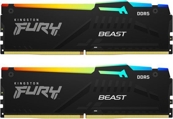 Kingston Память ПК Kingston DDR5 64GB KIT (32GBx2) 6400 FURY Beast RGB XMP KF564C32BBAK2-64 фото