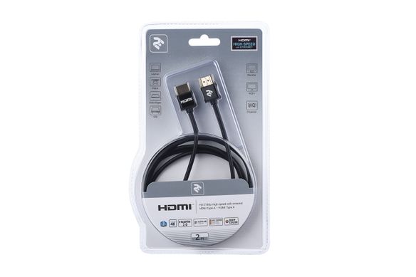 Кабель 2Е HDMI 2.0 (AM/AM) Slim High Speed Alumium 2m Black 2EW-1119-2m фото