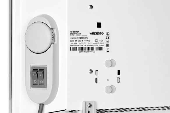 ARDESTO CH-2000[Конвектор, 20м2, 2000Вт, мех. упр-ння, відкритий нагрів. елемент, білий] CH-2000MOW фото