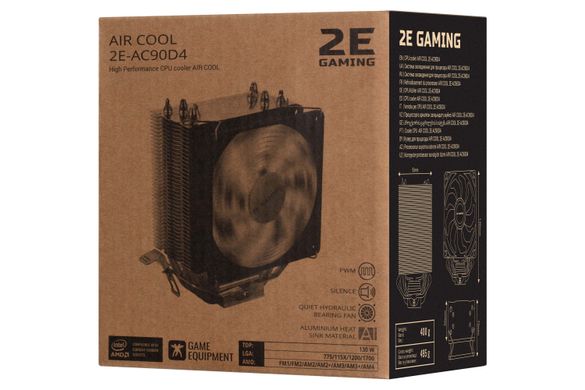 Процесорний кулер 2E Gaming Air Cool AC90D4, LGA1700, 1366, 1200, 115X, 775, AM5, AM4, AM3, AM3+, AM2, AM2+, FM2, FM1, 4pin PWM, TDP 130W 2E-AC90D4 фото