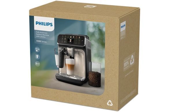 Philips Кавомашина Philips Series 5500, 1.8л, зерно+мелена, автомат.капуч, дисплей, авторецептів -22, холодна кава, сріблясто-чорний EP5544/50 фото
