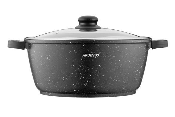 ARDESTO Каструля Gemini Anzio, скляна кришка, 28 см, чорний мармур, алюміній AR2426GE фото