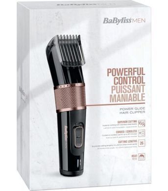 BaByliss Машинка для стриження, мережа+акум., вібраційний мотор, насадок-1, сталь, чорно-коричневий E974E фото