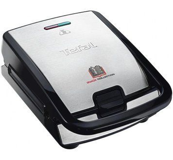 Tefal Мультимейкер Snack collection 700Вт, тефлон, 3 пластины, корпус-нерж.сталь/пластик, черный SW854D16 фото