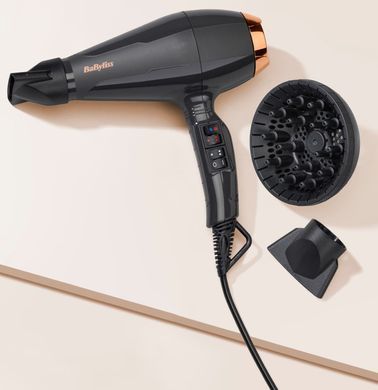 BaByliss Фен Air Pro, 2200Вт, 2 режими, дифузор, іоніз-я, хол. обдув, чорний 6719DE фото
