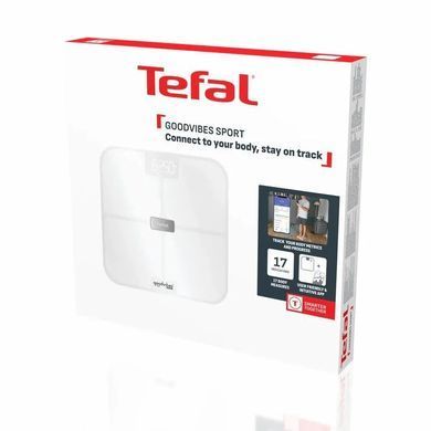Tefal Ваги Tefal підлогові Goodvibes Sport, 200кг, Bluetooth, AAAx4 в комплекті, скло, білий BM9740F0 фото