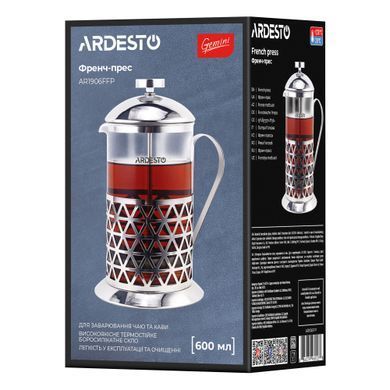 Френч-пресс Ardesto Gemini Fasano, 600 мл, нержавеющая сталь, стекло AR1906FFP фото